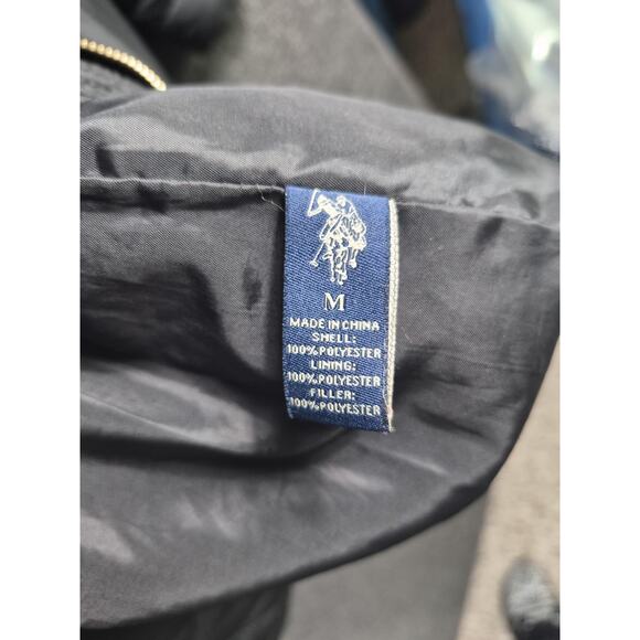 US Polo Assn Puffer Jacket Womens Medium Black Hood Faux Fur Long Zip Warm - Picture 6 of 12